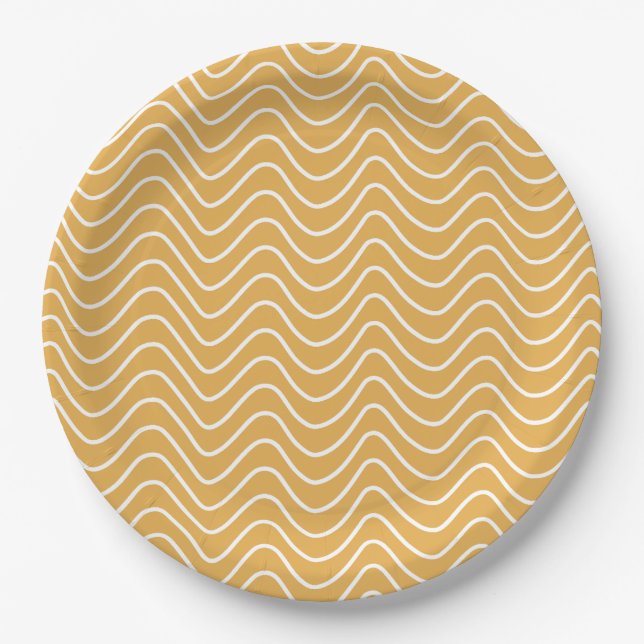 Retro Chevron Pattern Yellow Zigzag Paper Plate (Front)