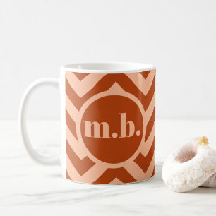 Retro Chevron Peach Fuzz and Terracotta Monogram Coffee Mug