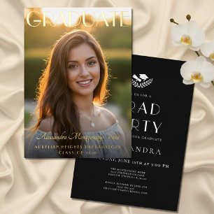 Retro Chic Black Gold Foil Graduation Party 