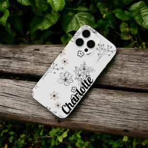Retro Chic Black & White Floral Pattern Whimsical  iPhone 16 Pro Max Case