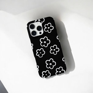 Retro Chic Black & White Floral Pattern Whimsical  iPhone 16 Pro Max Case