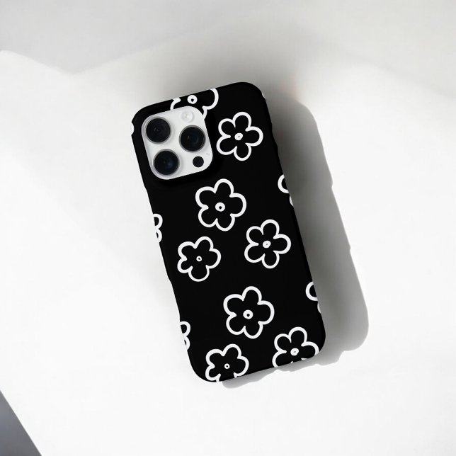 Retro Chic Black & White Floral Pattern Whimsical  iPhone Case (Creator Uploaded)
