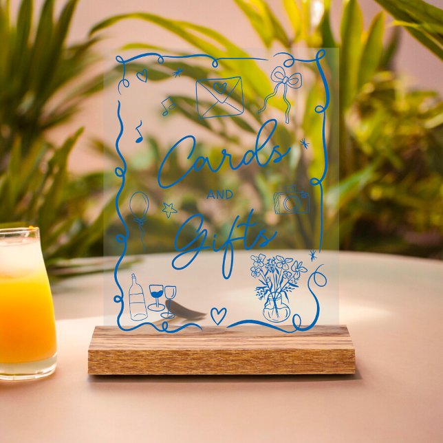 Retro chic bleu panneau illustré douche nuptiale (Retro chic blue illustrated sign bridal shower)