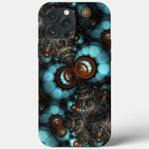 Retro Chic Brown Aqua Turquoise Fractal Pattern iPhone 13 Pro Max Case