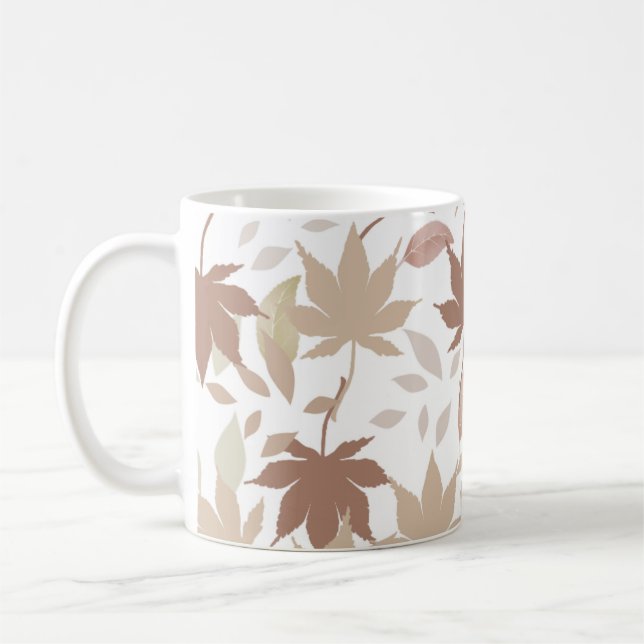 Retro Chic Brown Beige Maple Leaves Cozy Autumn Coffee Mug (Left)
