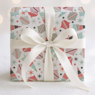 Retro Chic Christmas Trees and Ornaments Pattern Wrapping Paper