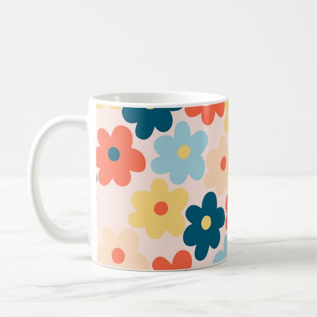Retro Chic Colourful Floral Vibrant Y2K Inspired Coffee Mug (Left)