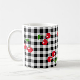 Retro Chic Cute Red Cherry Black White Gingham Coffee Mug