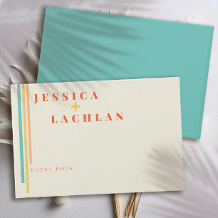 Retro Chic Design with Colorful Stripes Wedding  Guest Book