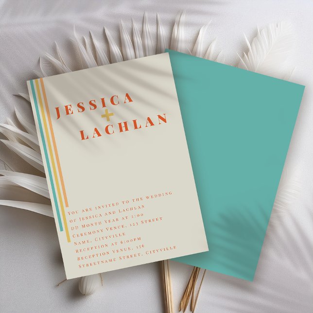 Retro Chic Design with Colorful Stripes Wedding Invitation (Creator Uploaded)