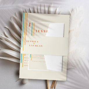 Retro Chic Design with Colorful Stripes Wedding Invitation Belly Band