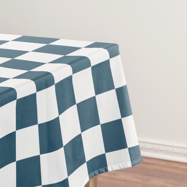 Retro Chic Eucalyptus Blue White Chequered Pattern Tablecloth (In Situ)