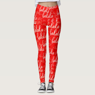 Retro Chic Fa la la Script Red  Leggings
