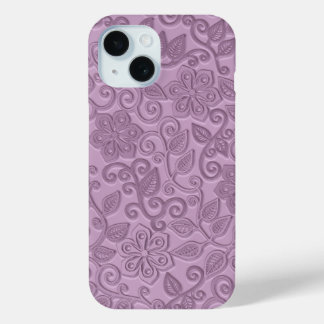 Retro Chic Faux Pink Leather Floral Art Pattern iPhone 15 Case