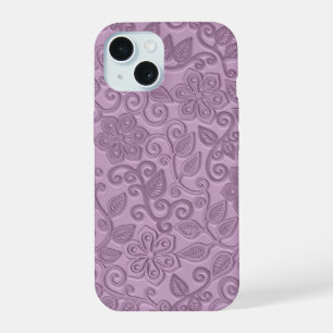 Retro Chic Faux Pink Leather Floral Art Pattern iPhone 15 Case