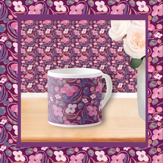 Retro Chic Floral Pattern Espresso Cup (Creator Uploaded)
