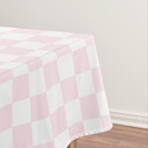 Retro Chic Girly Pink White Checkered Pattern  Tablecloth