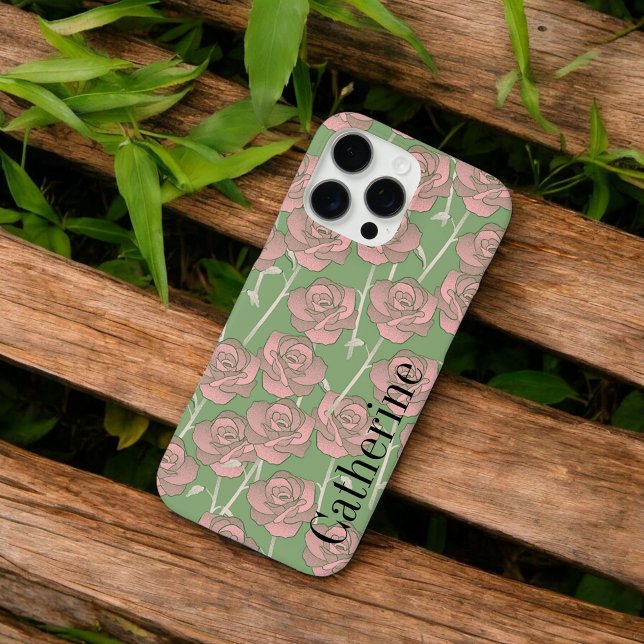 Retro Chic Green & Pink Floral Pattern Whimsical  Case-Mate iPhone Case (Creator Uploaded)