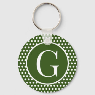 Retro Chic initial letter Dark Green Polka Dots Keychain