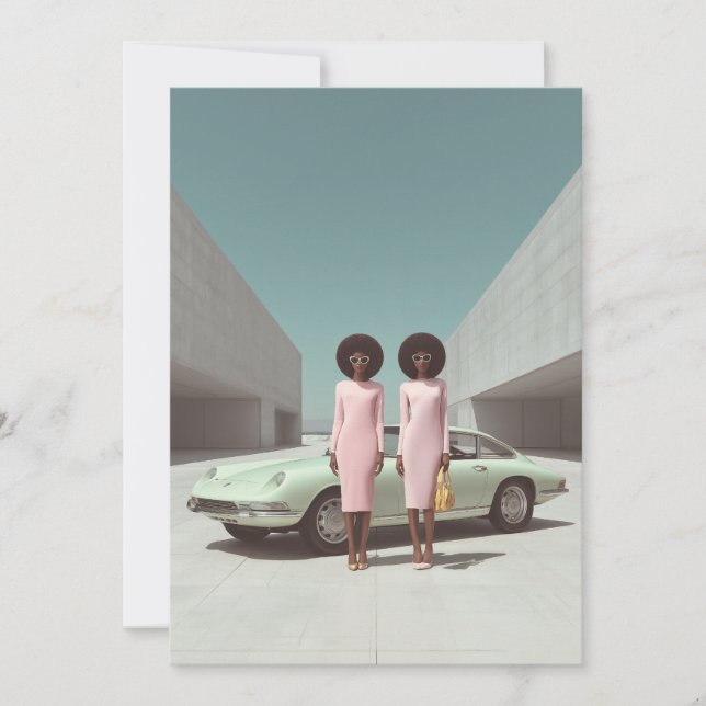 Retro Chic Minimalist Twins Invitation (Front)