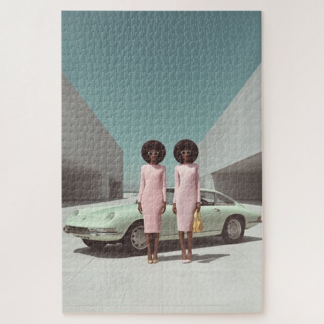 Retro Chic Minimalist Twins Jigsaw Puzzle (Vertical)