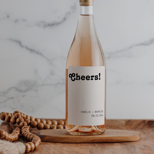 Retro Chic Modern Black Cheers Wedding Wine Label (Creator Uploaded)