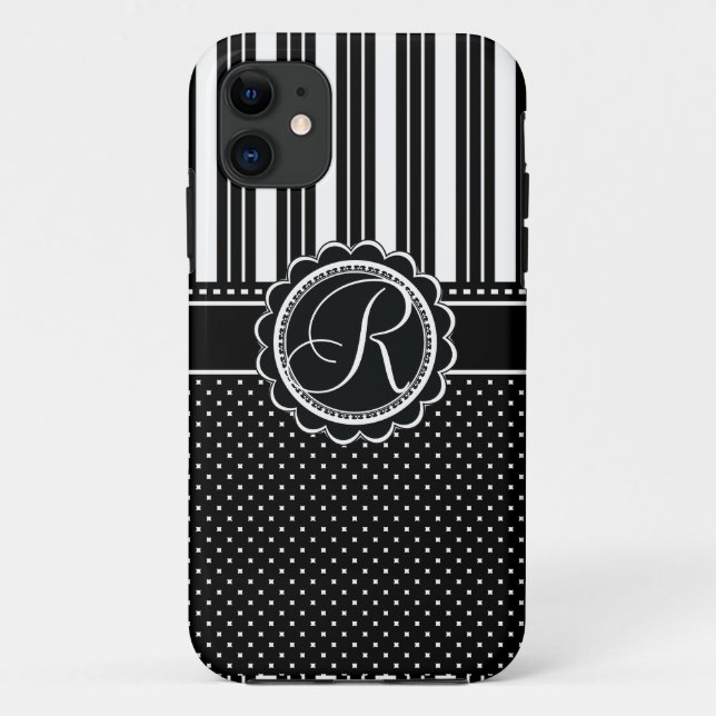 Retro Chic Monogram R Elegant Black and White Case-Mate iPhone Case (Back)