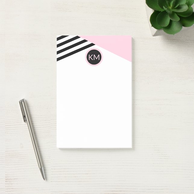 Retro Chic Monogram Stripes and Colour Block Post-it Notes (Creator Uploaded)