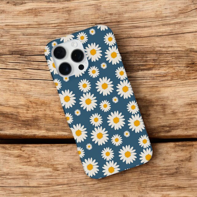 Retro Chic Navy Blue Floral Pattern Whimsical  iPhone Case (Creator Uploaded)