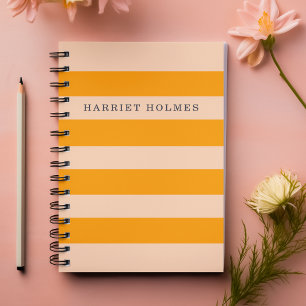 Retro Chic Orange and Peach Striped Personalized Notebook