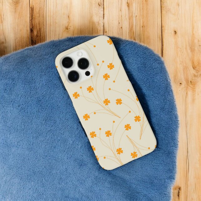 Retro Chic Orange & Beige Floral Pattern Whimsical Case-Mate iPhone Case (Creator Uploaded)