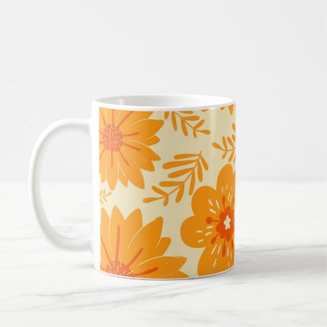 Retro Chic Orange Floral Bold Y2K Inspired Coffee Mug (Left)