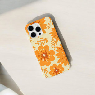 Retro Chic Orange Floral Pattern Whimsical Spring iPhone 16 Pro Max Case