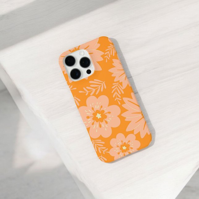 Retro Chic Orange Floral Pattern Whimsical Spring  Case-Mate iPhone Case (Creator Uploaded)