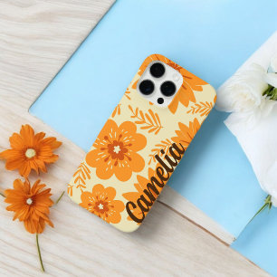 Retro Chic Orange Floral Pattern Whimsical Spring  iPhone 16 Pro Max Case