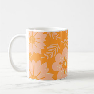 Retro Chic Orange Peach Fuzz Floral Warm Vintage Coffee Mug