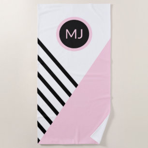 Retro Chic Pop Art Monogram Stripes Colour Block Beach Towel