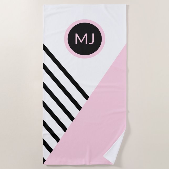 Retro Chic Pop Art Monogram Stripes Colour Block Beach Towel (Front)