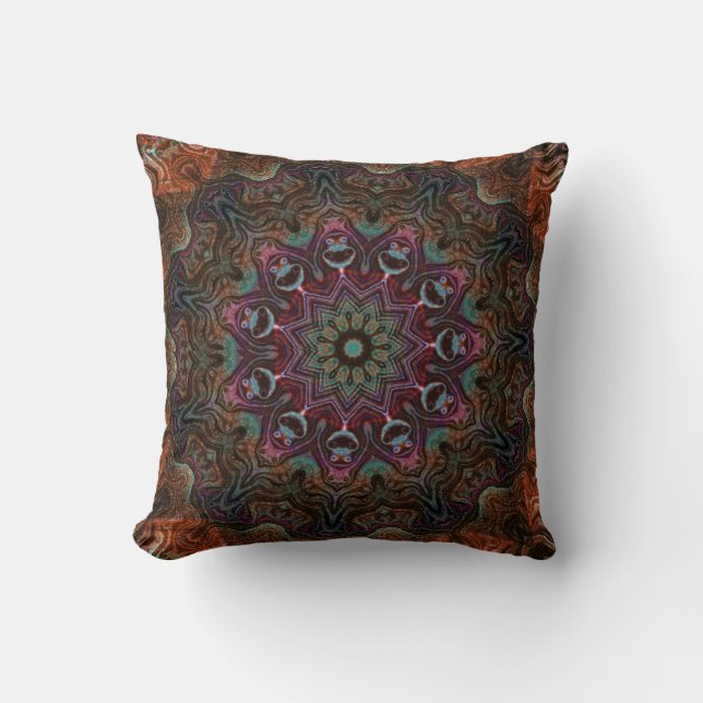Retro Chic Pretty blue navy Floral persian mandala Throw Pillow (Front)