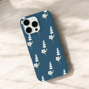 Retro Chic Purple & Navy Blue Floral Pattern iPhone 16 Pro Max Case