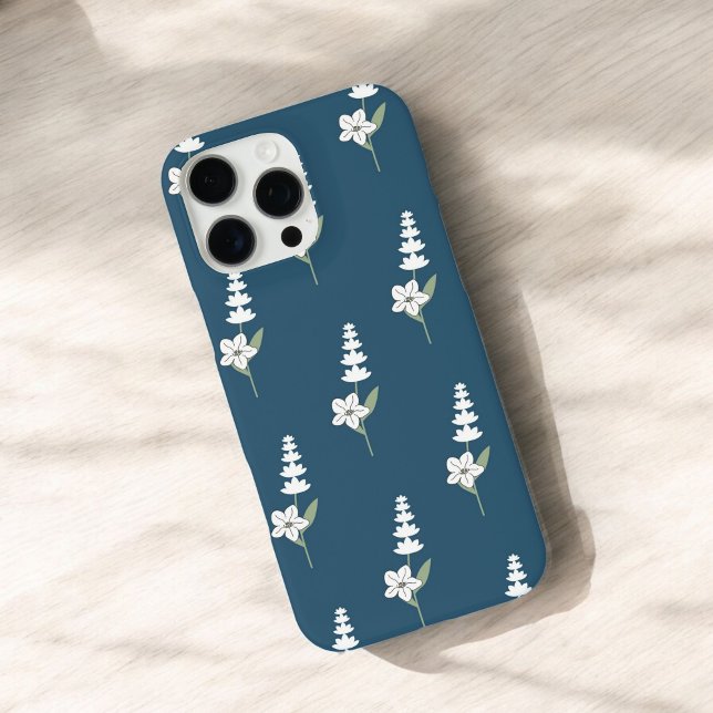 Retro Chic Purple & Navy Blue Floral Pattern  Case-Mate iPhone Case (Creator Uploaded)