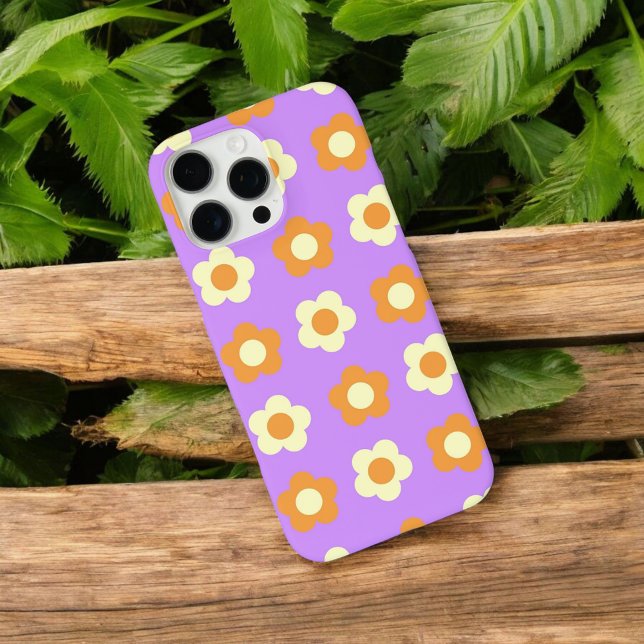 Retro Chic Purple & Orange Floral Pattern  Case-Mate iPhone Case (Creator Uploaded)