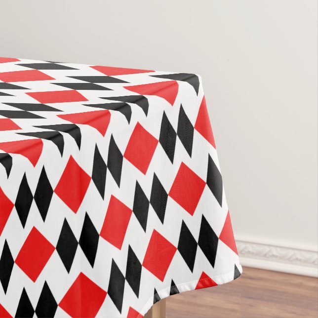 Retro Chic Red Black Diamond Shape Pattern Tablecloth (In Situ)