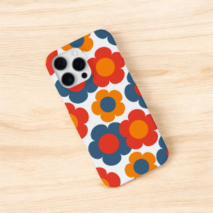 Retro Chic Red, Orange & Blue Floral Pattern iPhone 16 Pro Max Case