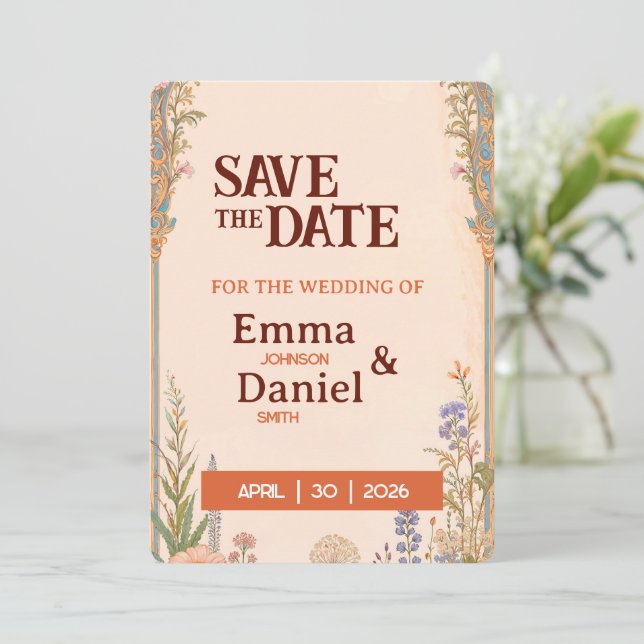 Retro Chic Save the Date Card (Standing Front)