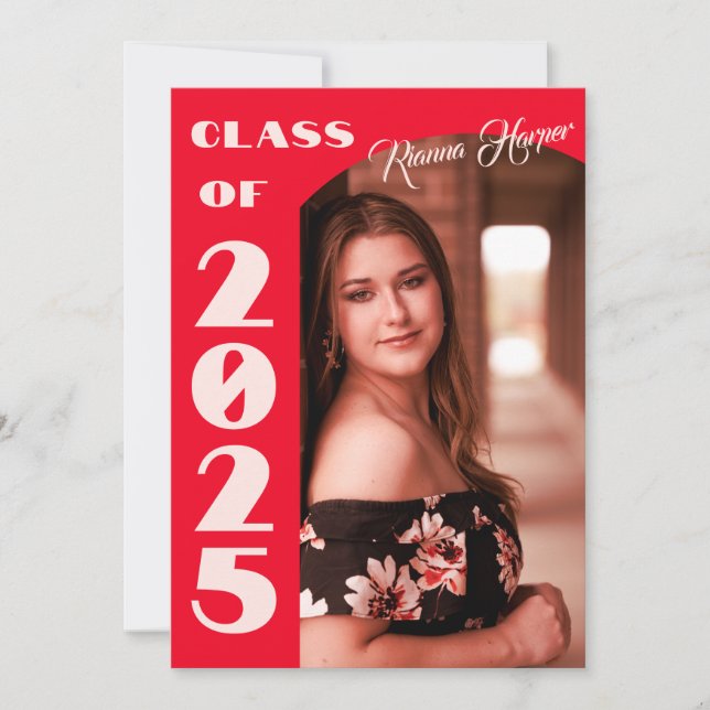 Retro Chic Script Class Of 2025 Photo Grad Party Invitation (Front)