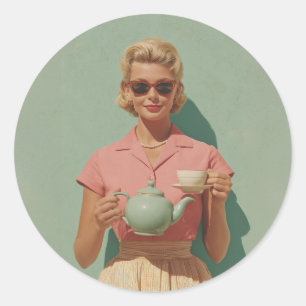 Retro Chic Tea Party Classic Round Sticker