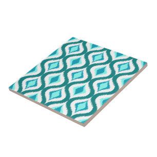 Retro Chic Teal Aqua Turquoise Ikat Drops Pattern Tile