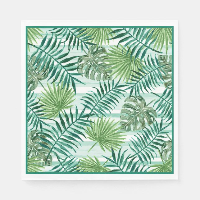 Retro Chic Tropical Green Palm Leaves Art Pattern Napkin (Front)