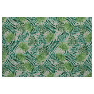 Retro Chic Tropical Green Palm Leaves Pattern Fabric